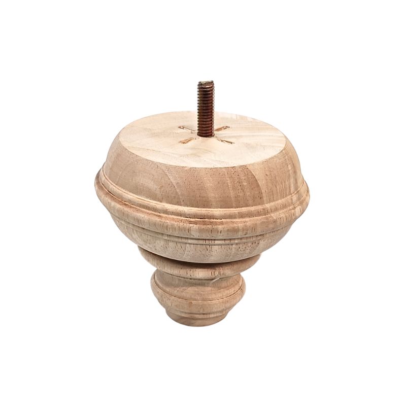 Ξύλινο πόδι επίπλου σε φυσικό χρώμα. Με βίδα στο πάνω μέρος. Είναι σε λευκό φόντο.