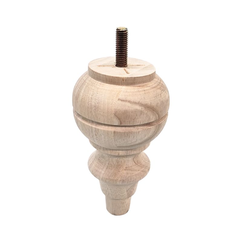 Ξύλινο πόδι επίπλου σε φυσικό χρώμα. Με βίδα στο πάνω μέρος. Είναι σε λευκό φόντο.