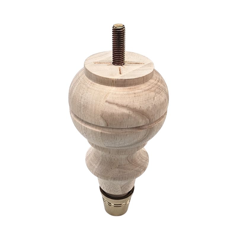 Ξύλινο πόδι επίπλου σε φυσικό χρώμα. Με βίδα στο πάνω μέρος. Είναι σε λευκό φόντο.