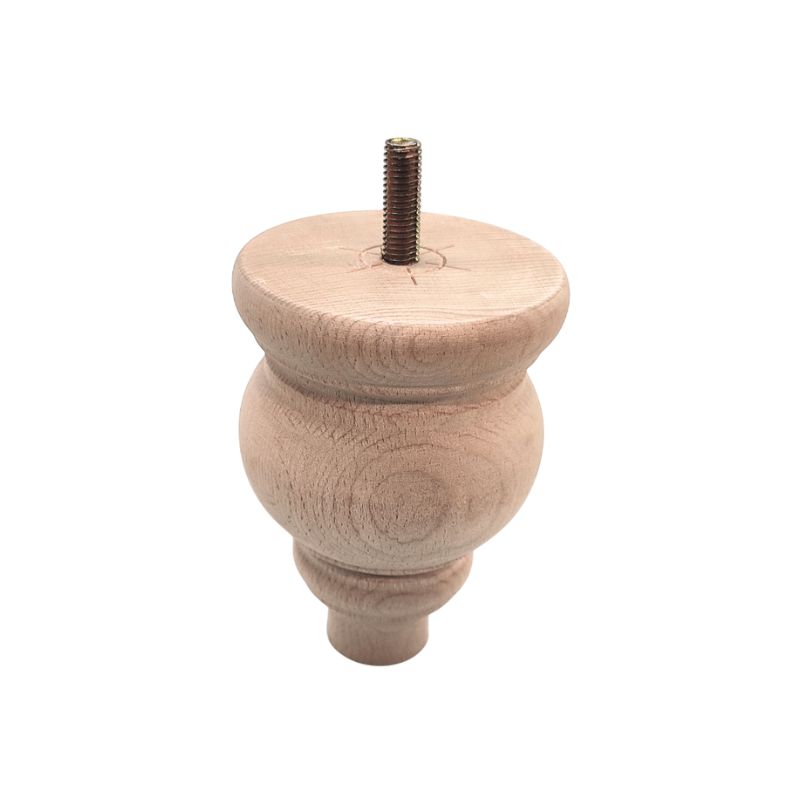 Ξύλινο πόδι επίπλου σε φυσικό χρώμα. Με βίδα στο πάνω μέρος. Είναι σε λευκό φόντο.