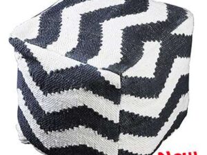 Πουφ Σκαμπό Ivory Με Μαύρο Chevron Pouf