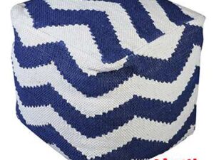 Πουφ Σκαμπό Ivory Με Μπλε Chevron Pouf