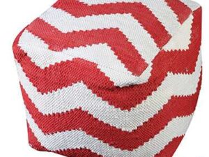 Πουφ Σκαμπό Ivory Με Κόκκινο Chevron Pouf