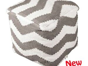 Πουφ Σκαμπό Ivory Με Χακί Chevron Pouf